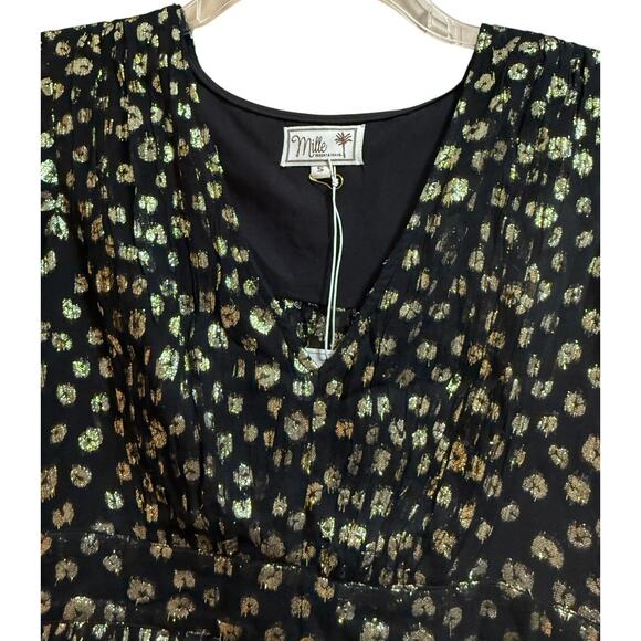 Mille Resort & Travel Black and Gold Flare Sleeve Mini Dress - Size Small - NWT - Picture 3 of 6